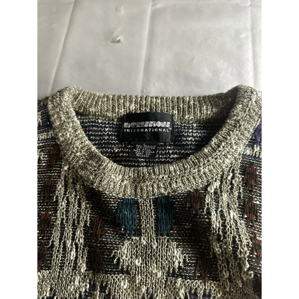 VTG Expressions International Sweater Mens Large Coogi Style Geometric Knit Kor